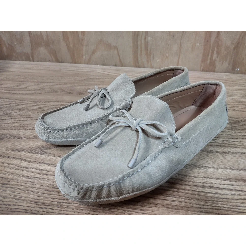 Zara Mens Tan Suede Textile Driving Loafers Bow Detail Size 41 2656/822/102